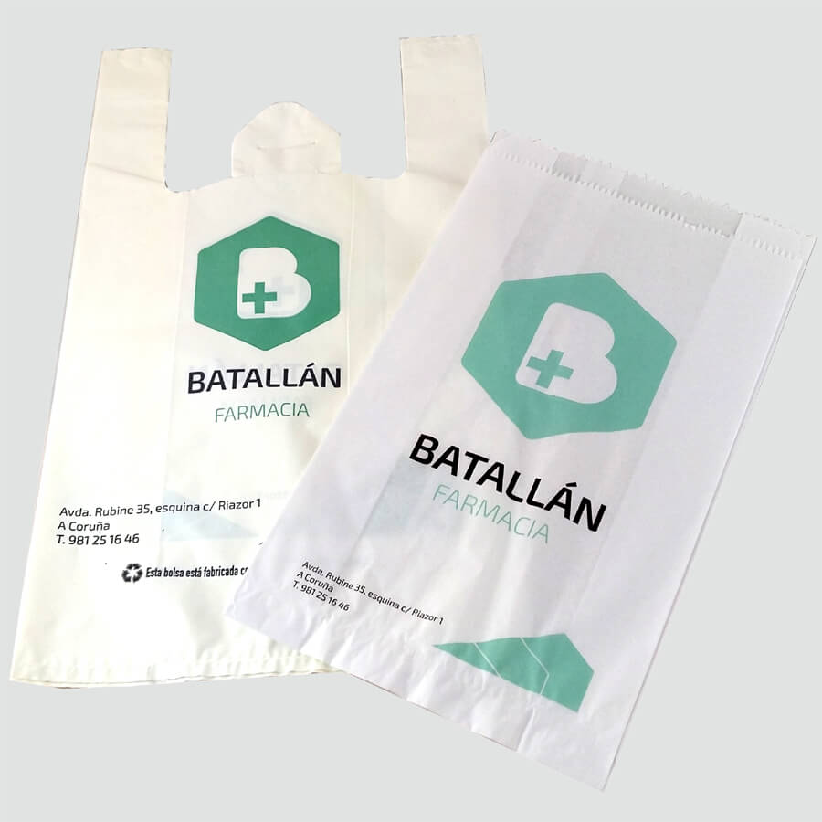 Bolsas de plástico reciclado para farmacia.